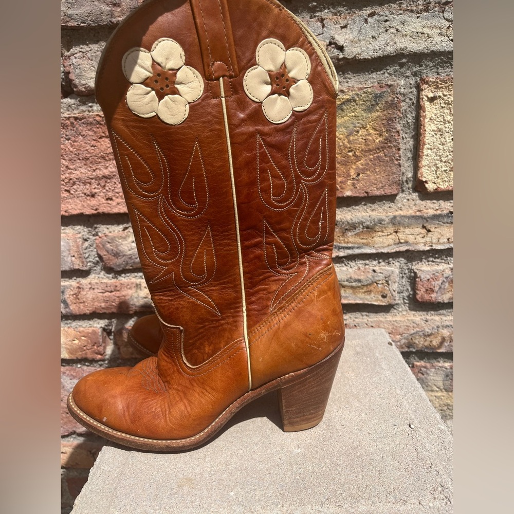 Vintage 1970s Acme Hibiscus Floral Cowboy Boots Size 8 Western Cowgirl Boots - Picture 5 of 14